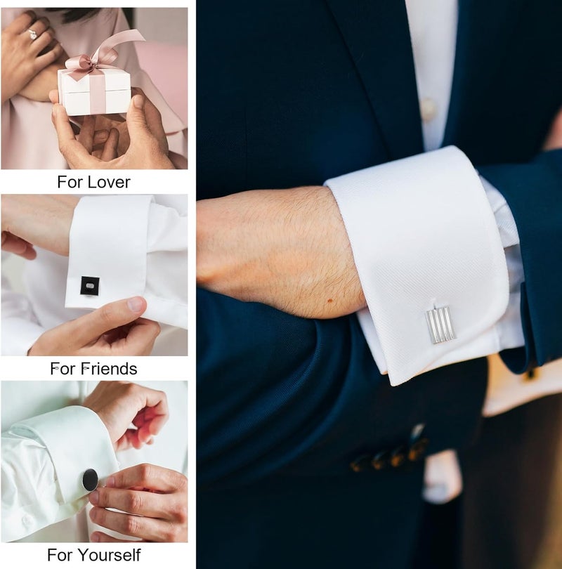 COMNICO 4 Pairs Cufflinks for Men Classic Tone Cuff Links Fashion Men Cufflinks Gold/Sliver Striped Disc Square Rectangle Cuff Links for Business Wedding Party Gift Box - Image 4